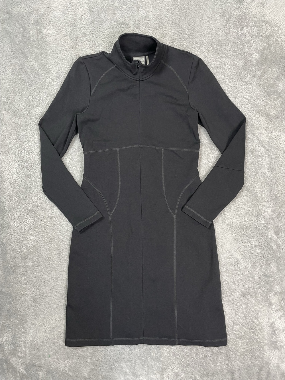 Athleta Sheath Dress Womens M Black Mock Neck Zip Long Sleeve Pockets Knit
